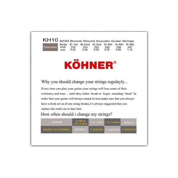 KÖHNER KH-10 Profesyonel Akustik Gitar Teli 0.10